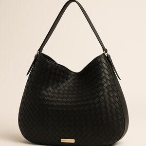 COLE HAAN Black Leathered Woven Hobo Shoulder Bag | EUC